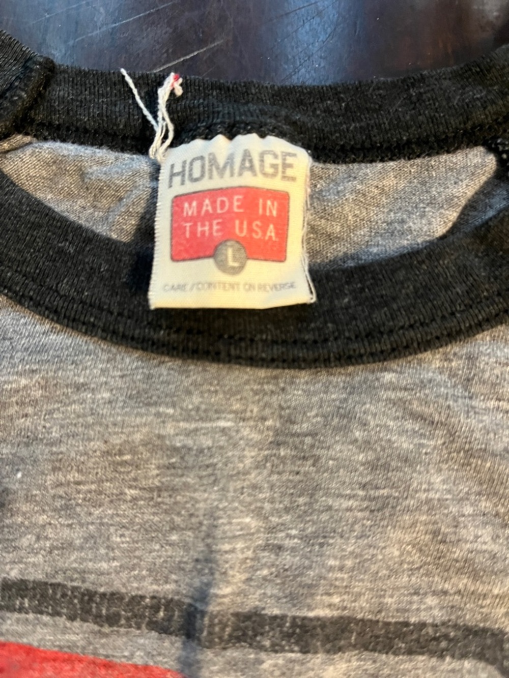 HOMAGE Gray Tee with Black Raglan and Red Detail - Picture 2 of 2